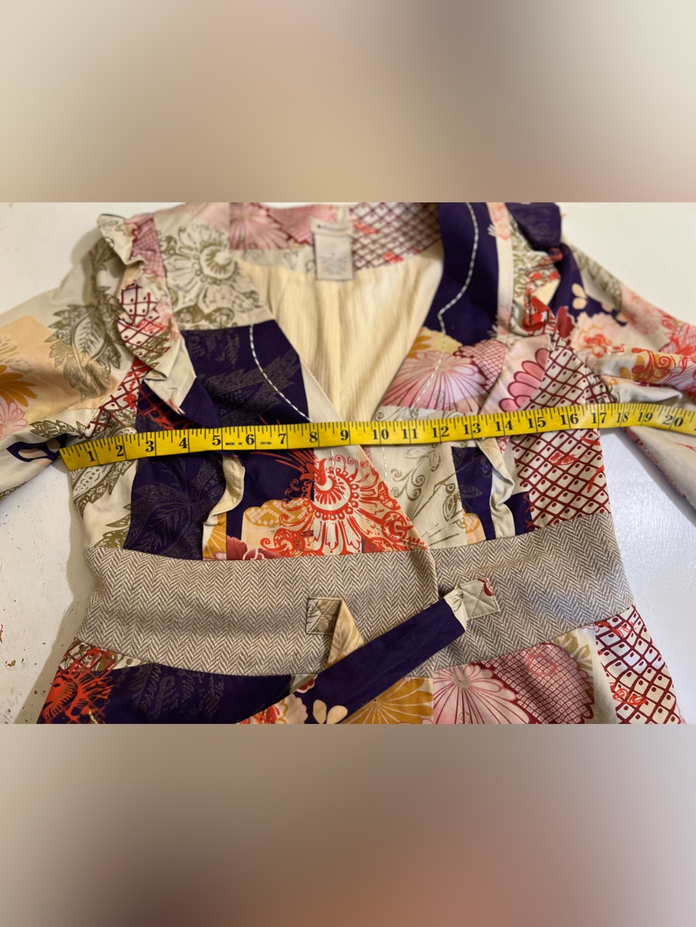 Anthropologie elevenses Floral Patchwork Wrap Blazer in Purple & Cream 8 - Picture 13 of 16